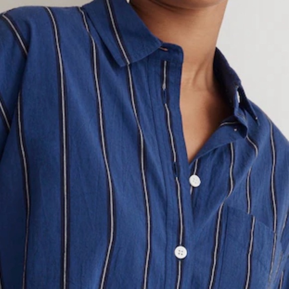 Madewell The Signature Poplin Oversized Shirt Blue Stripe Small - Picture 3 of 6